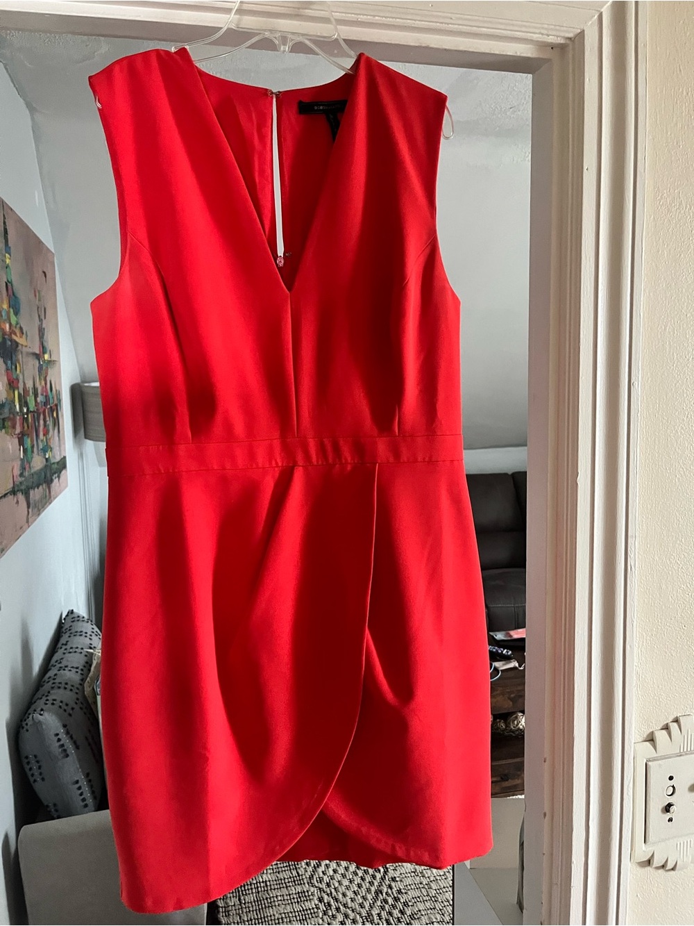 BCBGMaxAzria Coral Sleeveless V-Neck Tulip Mini Dress